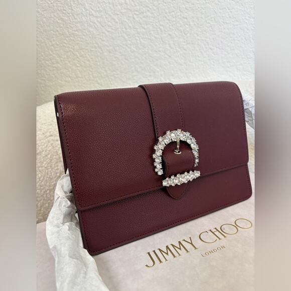 Jimmy Choo Cheri Burgundy Clutch with Crystal Buckle - Picture 3 of 7